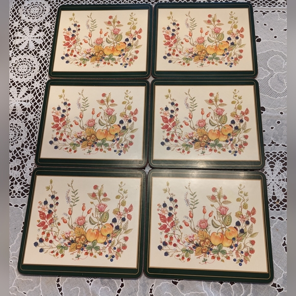 Aynsley Somerset Fruit & Flower Cork Backed Set Of 6 8.5 x 7.5" Placemats - Picture 1 of 14